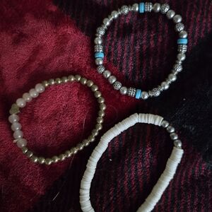 Elegant Beaded Bracelet Set - Gold, Silver, White